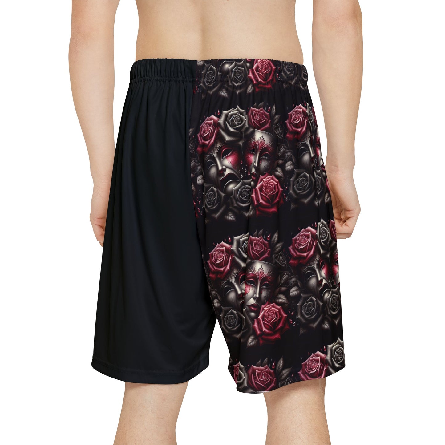 Simplisitee-Stylish Men’s Sports Shorts with Rose and Mask Design - Trendy Athletic Wear for Everyday Comfort