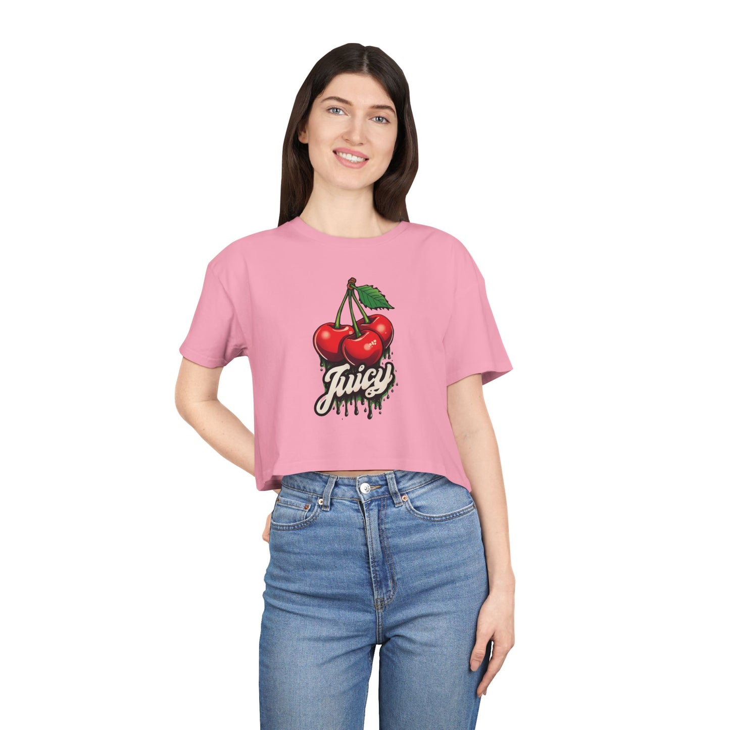 Juicy Cherry Women's Crop Tee | Trendy Streetwear, Fashion Top, Weekend Vibe