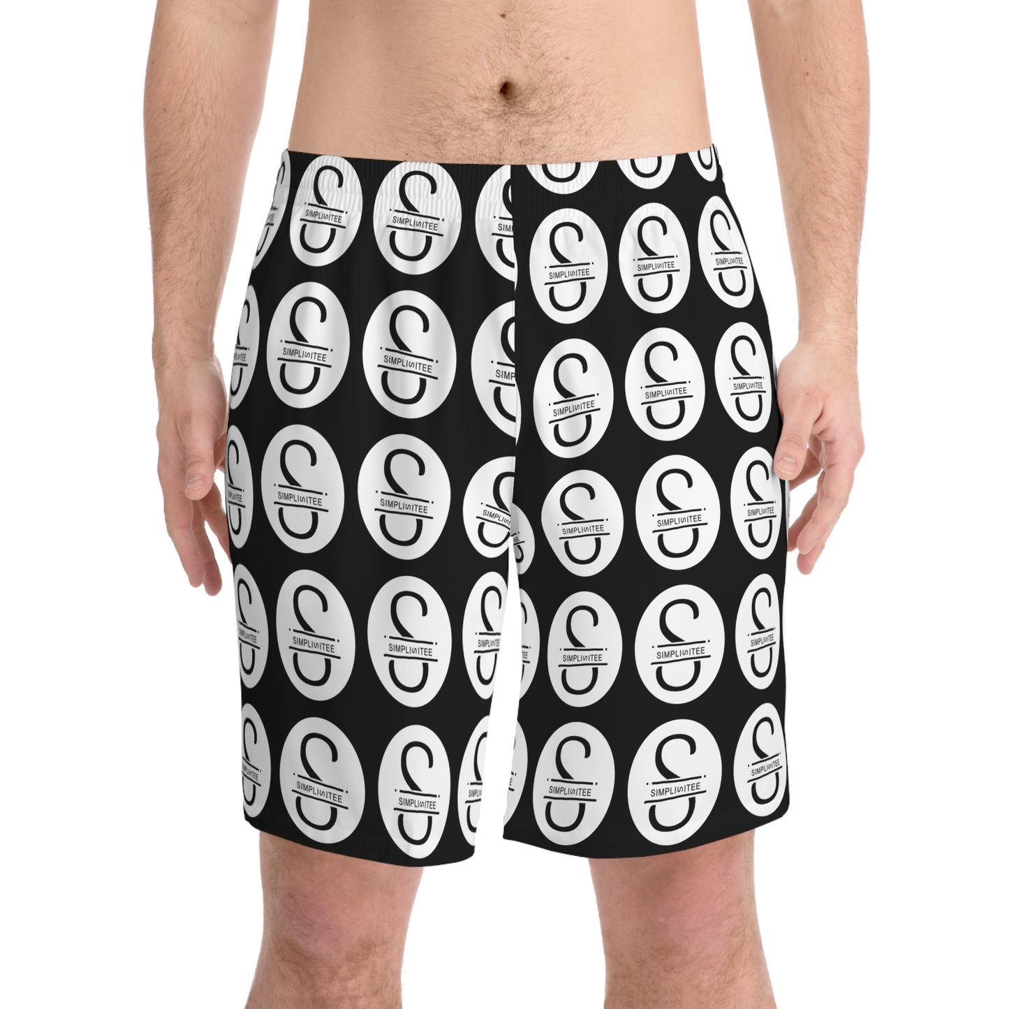 Simplisitee - Men's Elastic Beach Shorts with Logo Print - Stylish Summer Swimwear