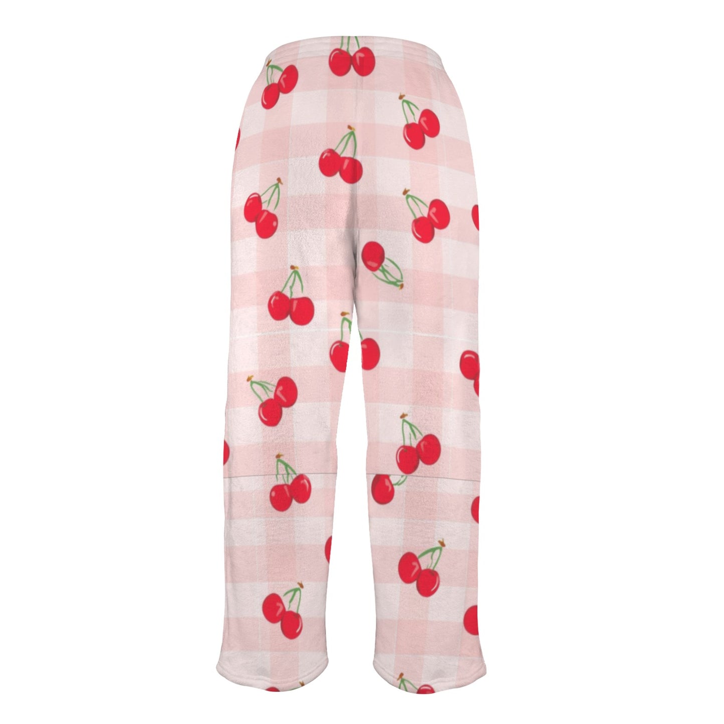 checkered cherry Women's Coral Fleece Pajama Trousers (Model L76)