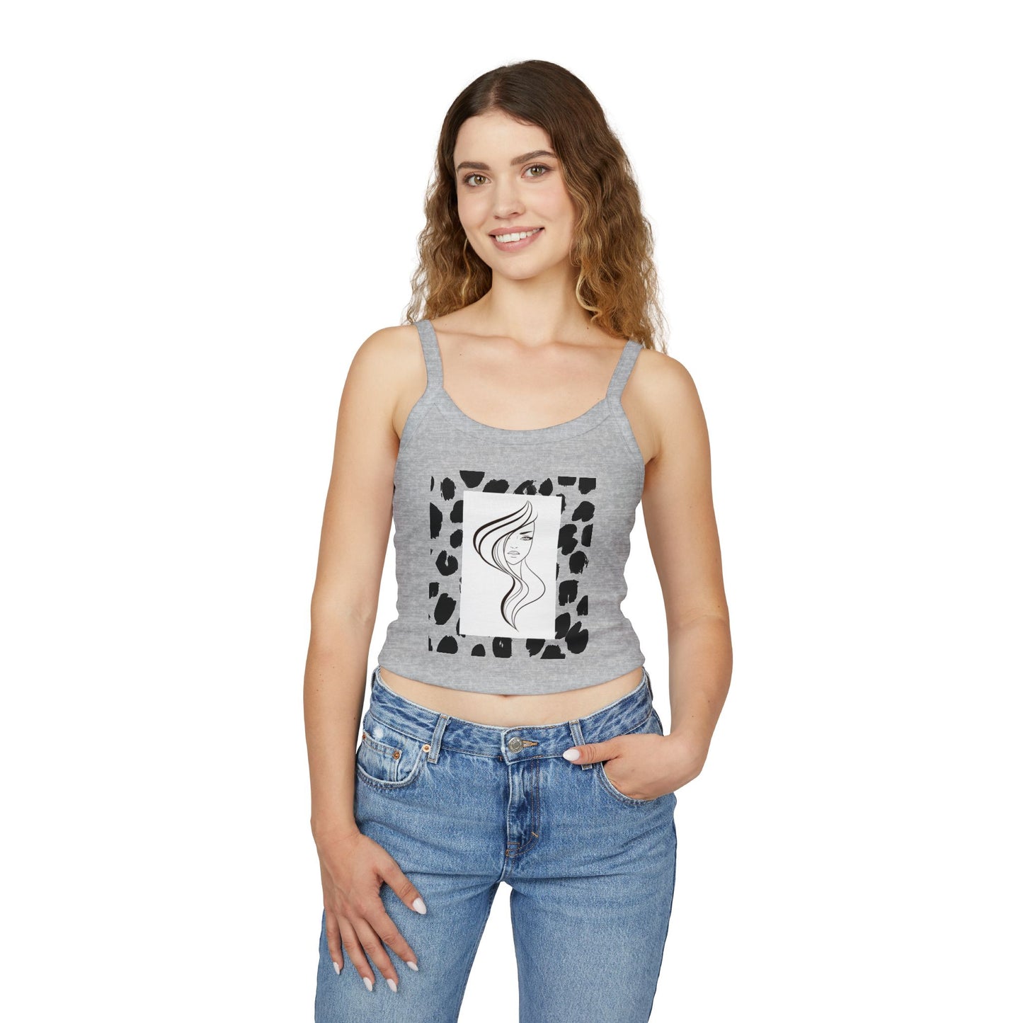Simplisitee - Chic Women's Spaghetti Strap Tank Top with Artistic Hair Design, Summer Fashion Top, Casual Outfit, Gift for Her, Trendy Apparel