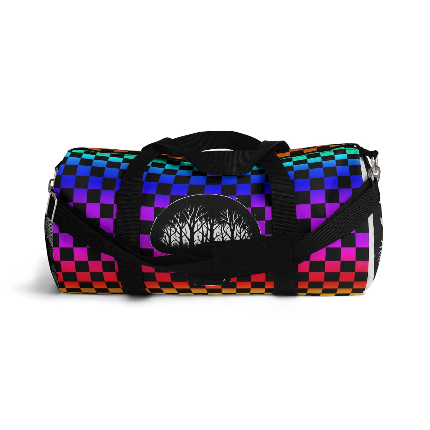 Psychedelic Checkerboard Mushroom Duffel Bag — Rainbow Skateboard Travel Gym Bag
