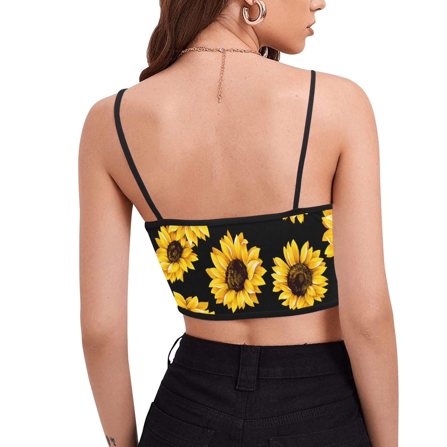Summer Sunflower.jpg Women's Spaghetti Strap Crop Top (Model T67)
