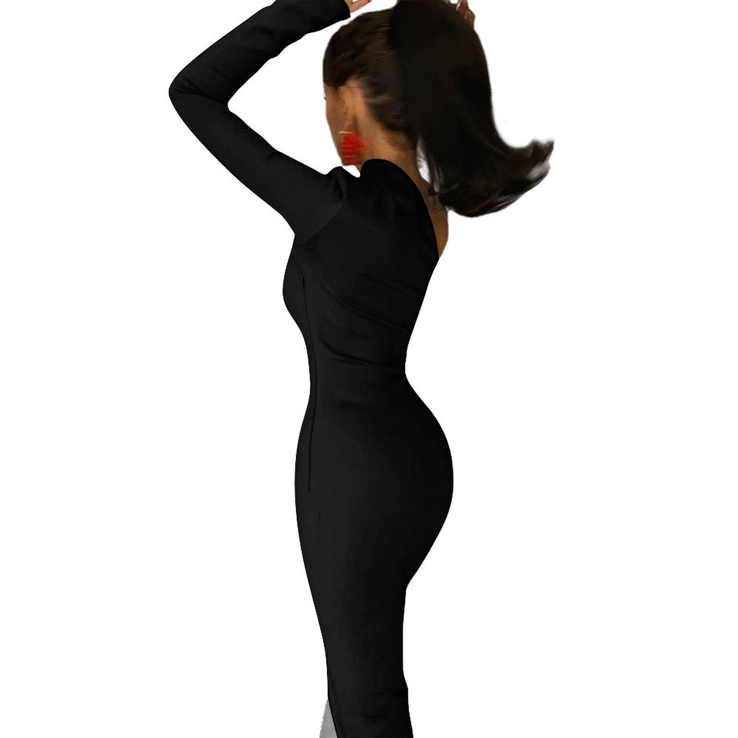 Black Half sleeve split dress One-Shoulder Slit Maxi Dress