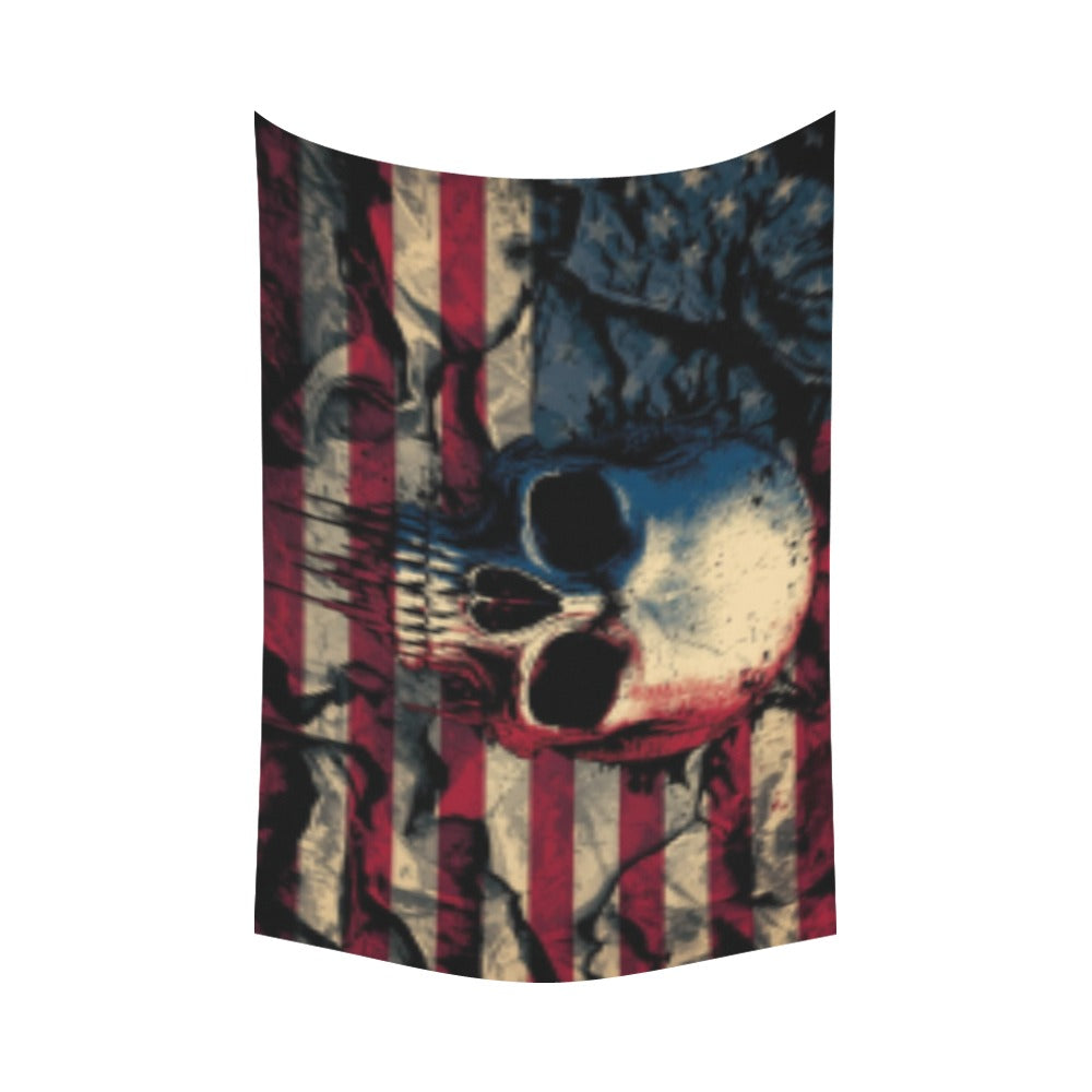 skull american flag tapestry Polyester Peach Skin Wall Tapestry 90"x 60"