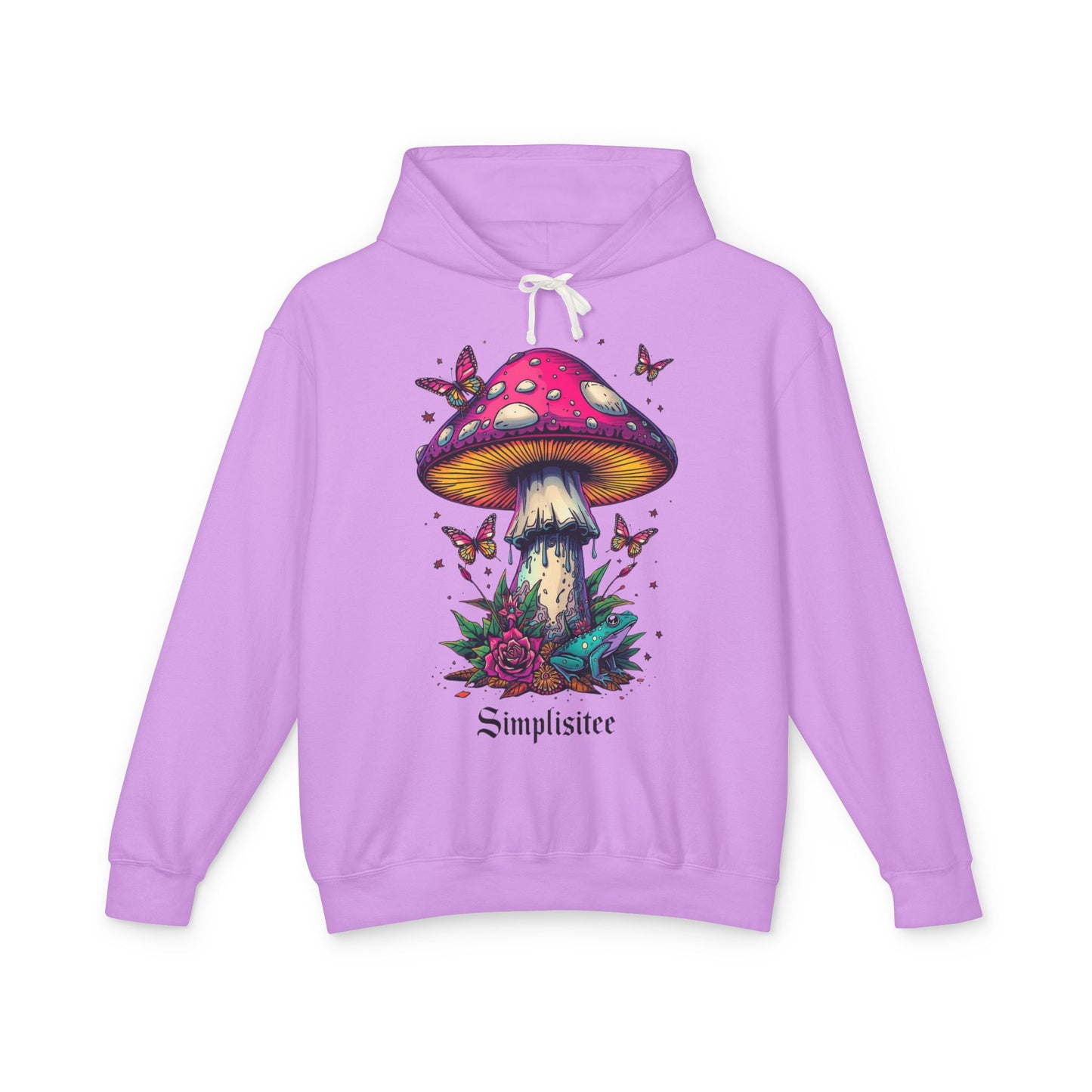 Simplisitee -Mushroom & Butterfly Hoodie - Nature-Inspired Unisex Lightweight Sweatshirt