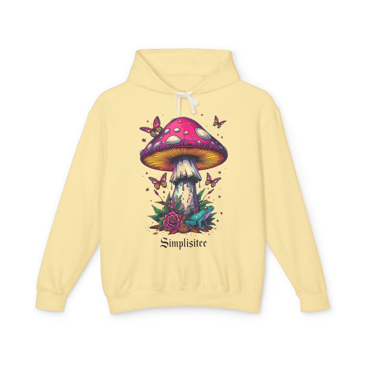 Simplisitee -Mushroom & Butterfly Hoodie - Nature-Inspired Unisex Lightweight Sweatshirt