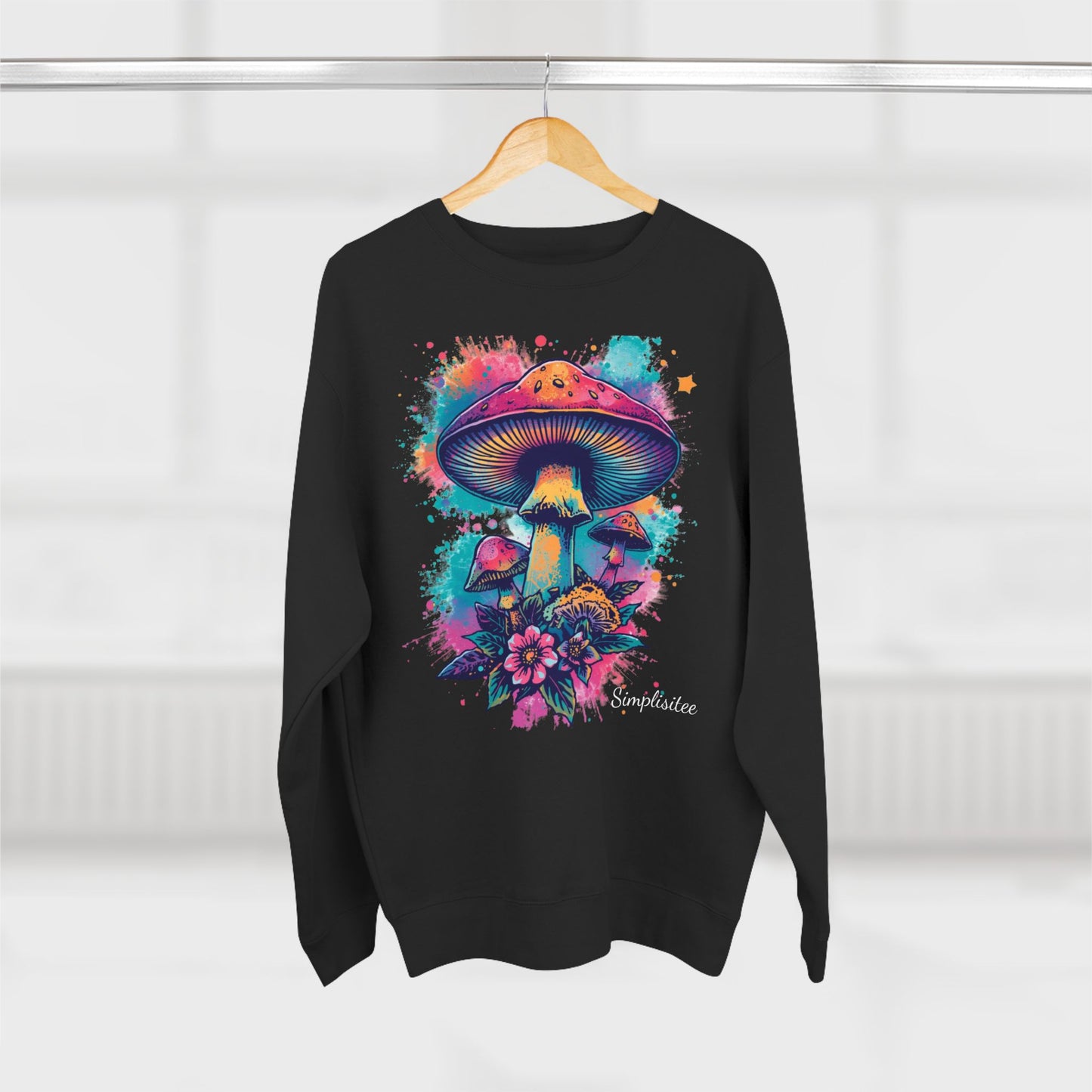 Vibrant Mushroom Sweatshirt, Colorful Crewneck