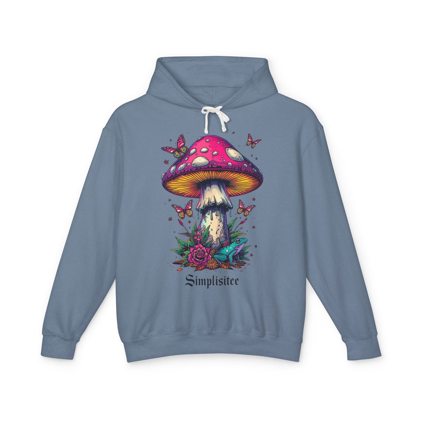 Simplisitee -Mushroom & Butterfly Hoodie - Nature-Inspired Unisex Lightweight Sweatshirt
