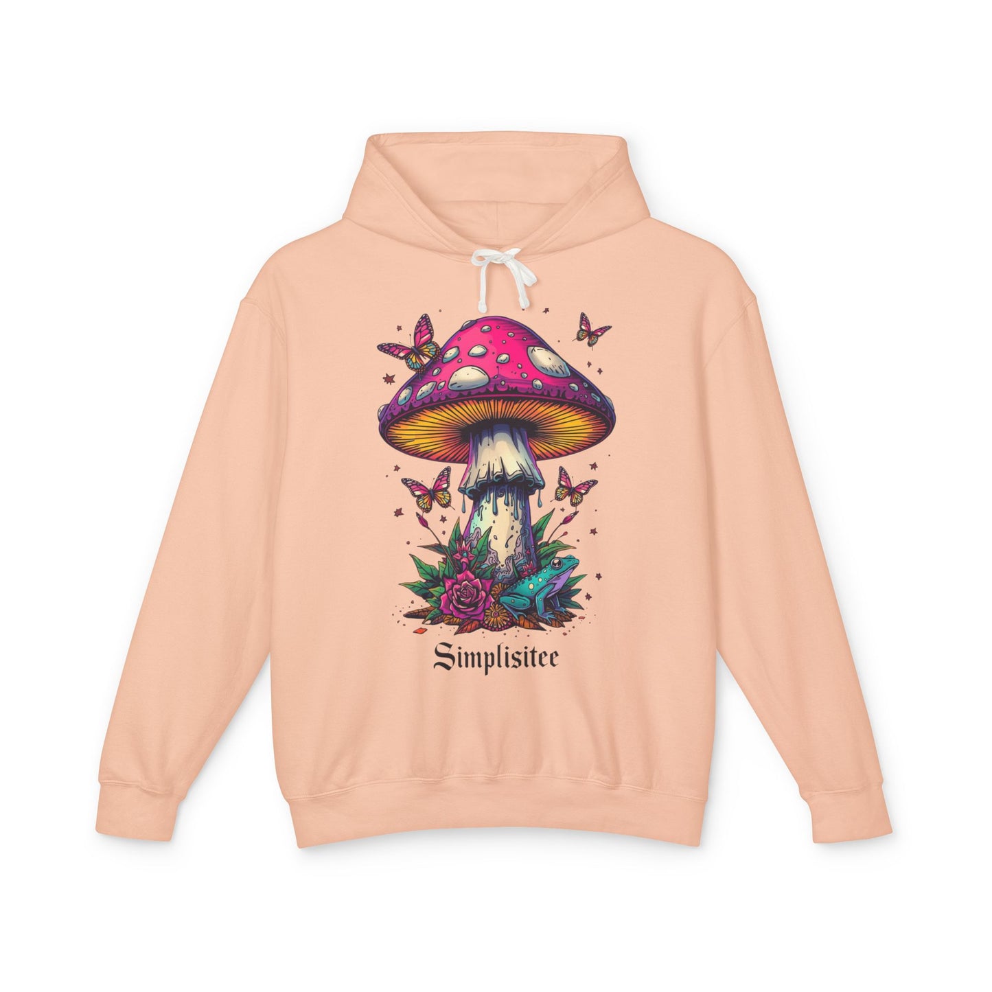 Simplisitee -Mushroom & Butterfly Hoodie - Nature-Inspired Unisex Lightweight Sweatshirt
