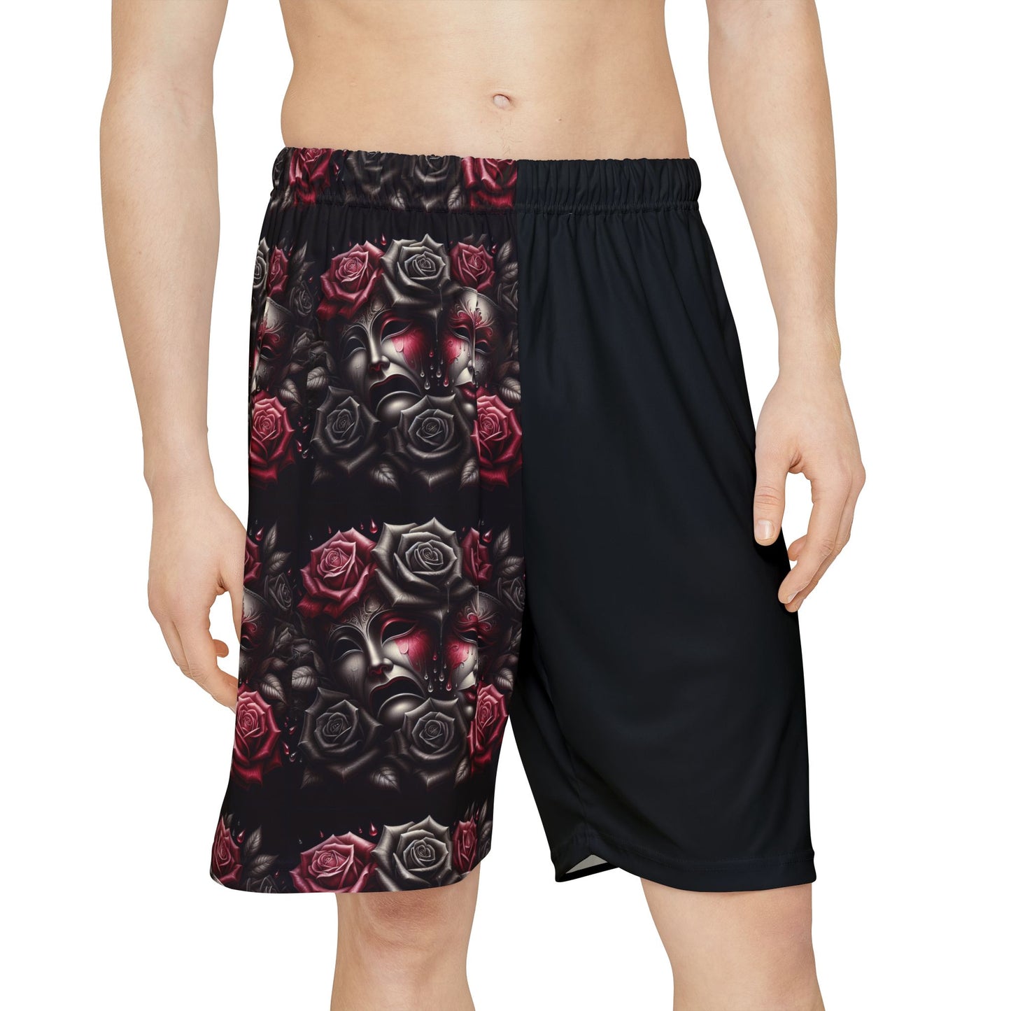 Simplisitee-Stylish Men’s Sports Shorts with Rose and Mask Design - Trendy Athletic Wear for Everyday Comfort