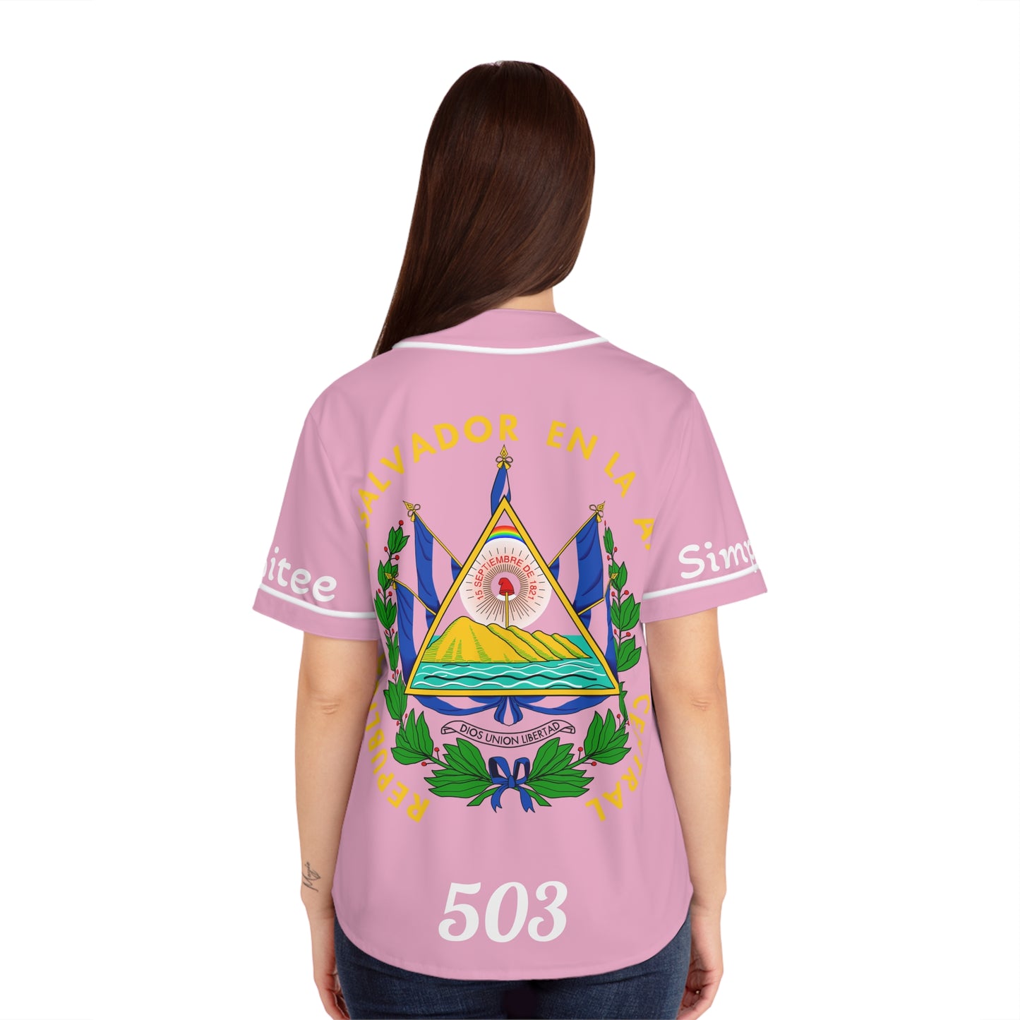 Simplisitee- Stylish Women's Baseball Jersey, El Salvador Pride Shirt, AOP Jersey, Cute Sports Apparel, Unique Gift for Celebrations