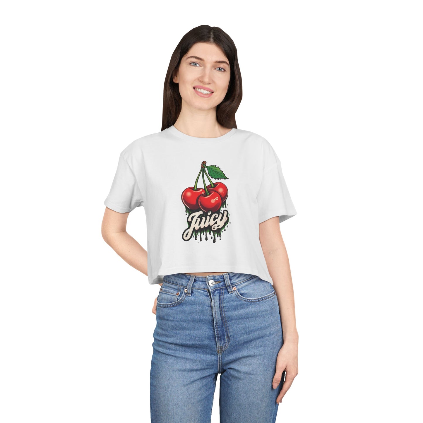 Juicy Cherry Women's Crop Tee | Trendy Streetwear, Fashion Top, Weekend Vibe