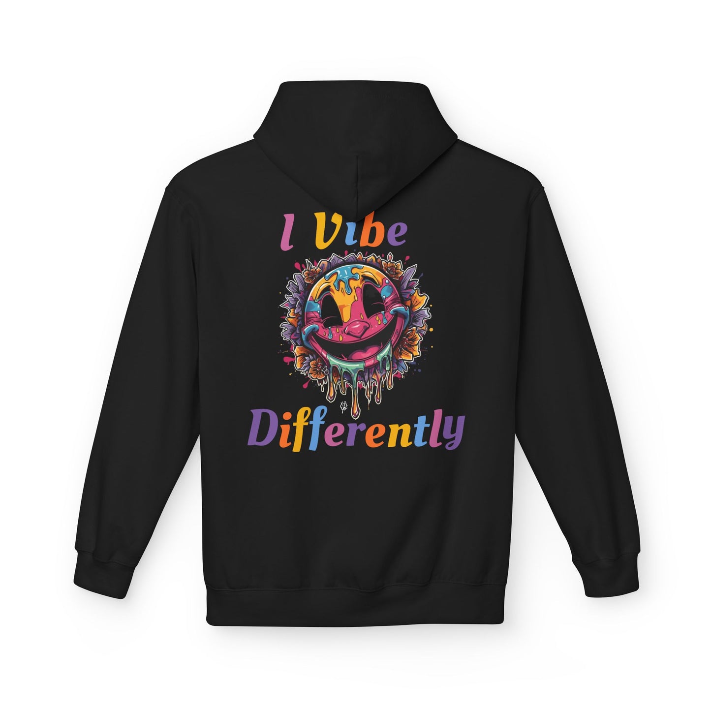 I Vibe Differently Hoodie — Colorful Psychedelic Smiley Graphic Pullover