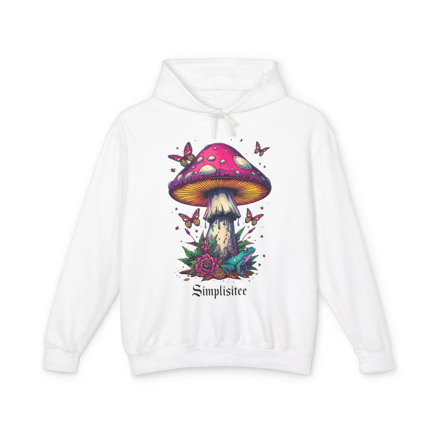 Simplisitee -Mushroom & Butterfly Hoodie - Nature-Inspired Unisex Lightweight Sweatshirt