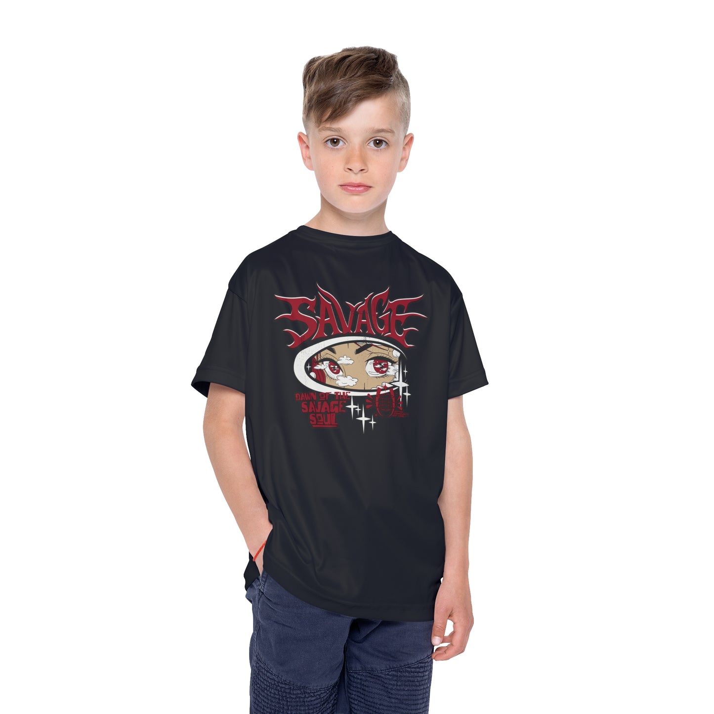 Kids Jersey – "Savage" Anime Eye Graphic Sports Tee