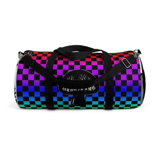 Psychedelic Checkerboard Mushroom Duffel Bag — Rainbow Skateboard Travel Gym Bag