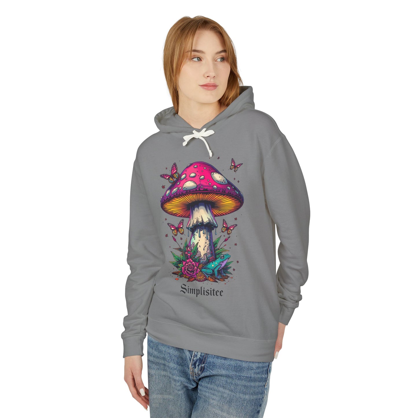 Simplisitee -Mushroom & Butterfly Hoodie - Nature-Inspired Unisex Lightweight Sweatshirt