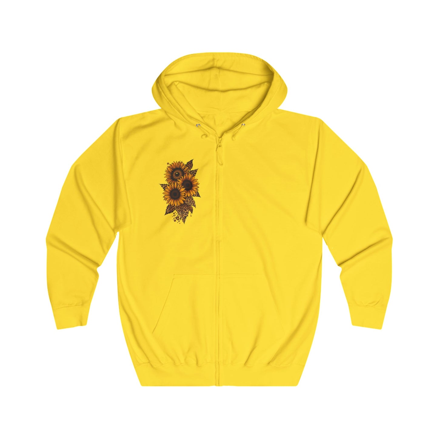 Sunflower Print Unisex Full Zip Hoodie, Cozy Jacket, Gift for Nature Lovers, Fall Apparel, Casual Outfit