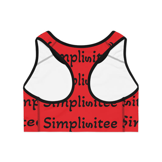 simplisitee - Stylish Red Sports Bra with 'Simplitee' Print, Athletic Wear, Workout Gear, Fitness Apparel, Gift for Gym Lovers