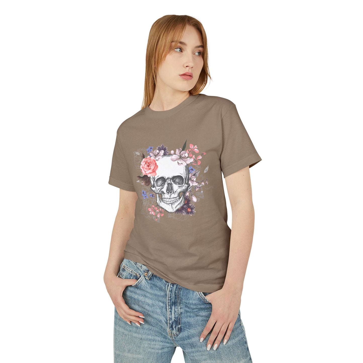 Floral Skull Tee - Unisex Heavyweight Cotton Tee, Edgy Graphic Shirt, Alternative Fashion, Casual Wear, Gift for Halloween, Birthday Tee