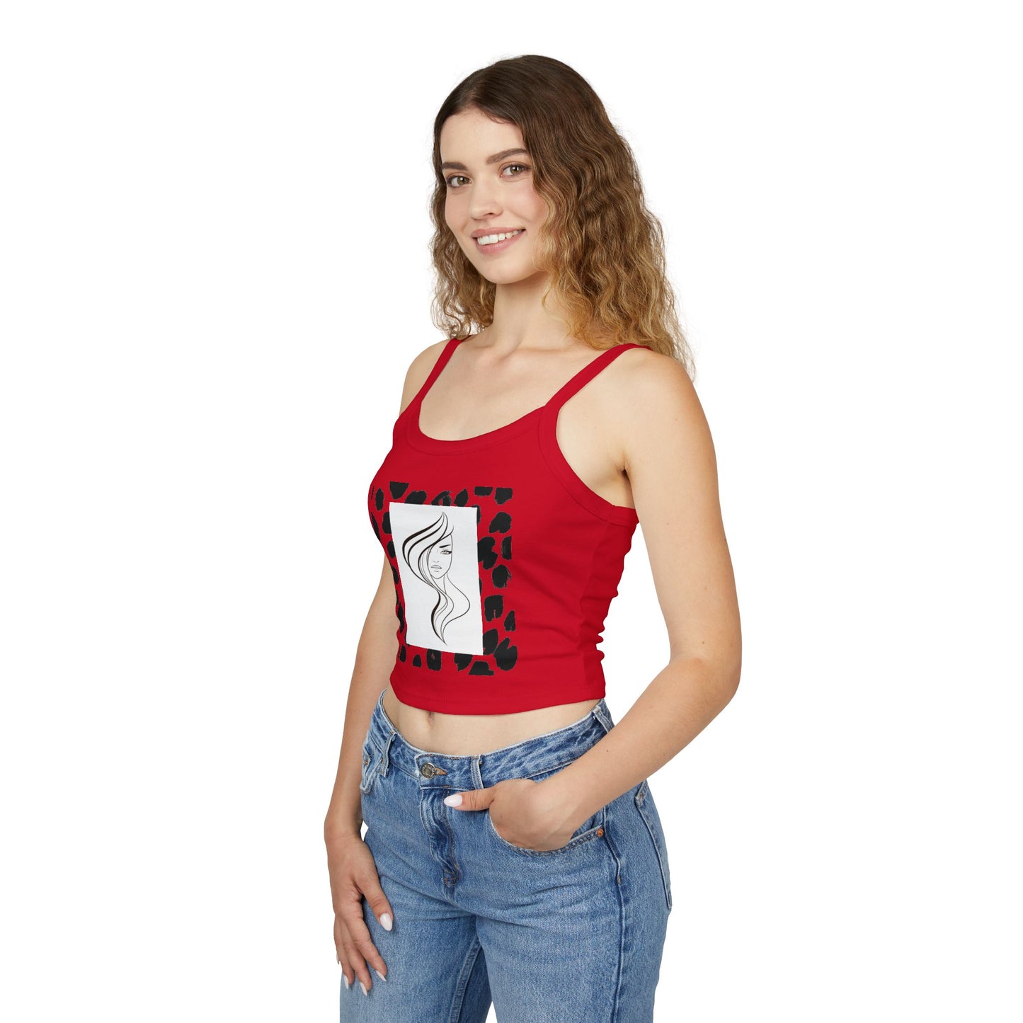 Simplisitee - Chic Women's Spaghetti Strap Tank Top with Artistic Hair Design, Summer Fashion Top, Casual Outfit, Gift for Her, Trendy Apparel