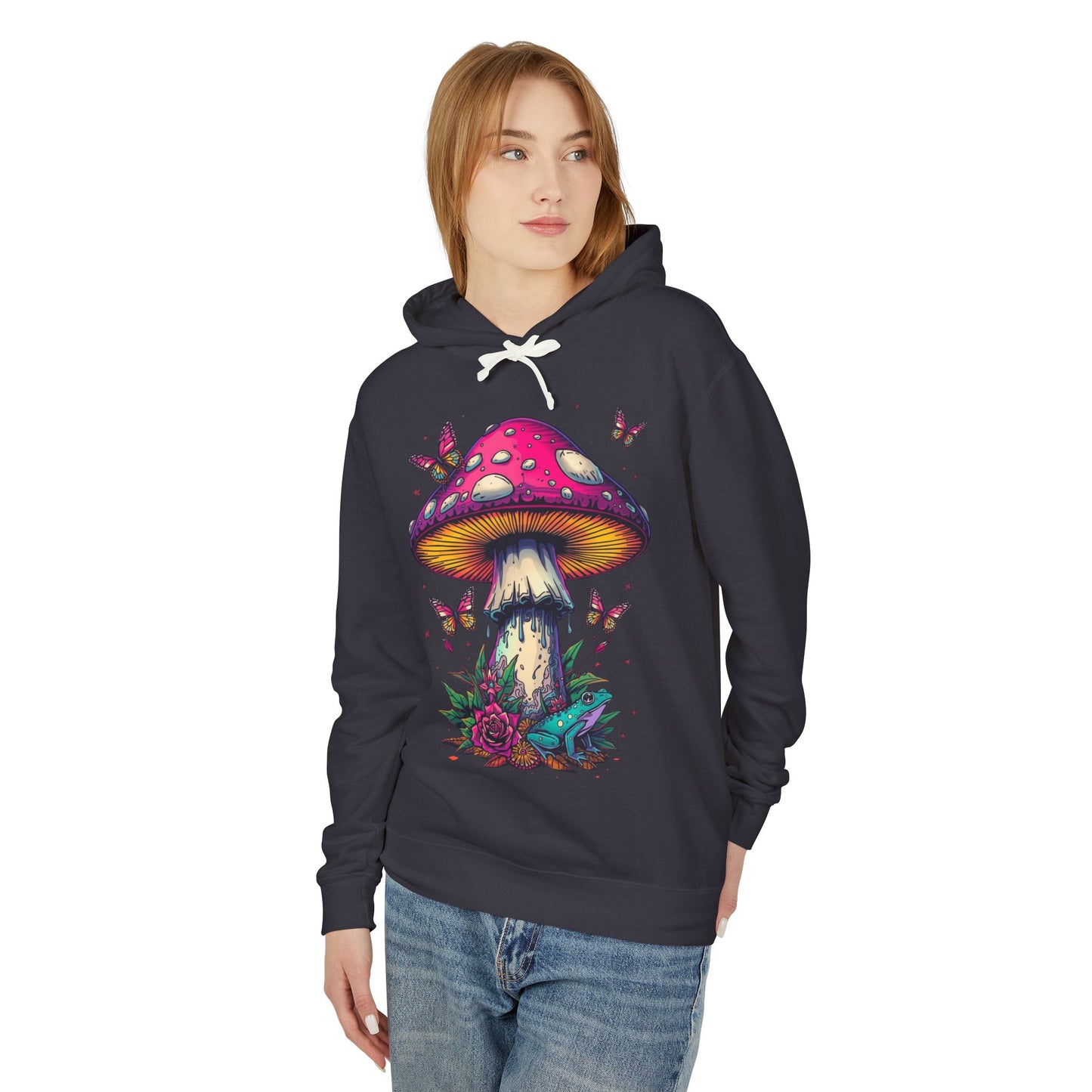 Simplisitee -Mushroom & Butterfly Hoodie - Nature-Inspired Unisex Lightweight Sweatshirt