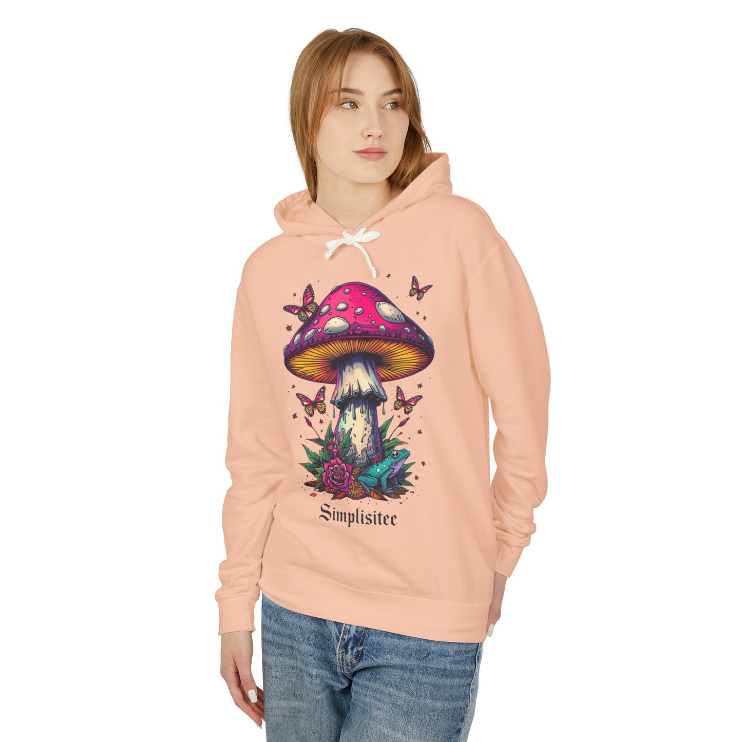 Simplisitee -Mushroom & Butterfly Hoodie - Nature-Inspired Unisex Lightweight Sweatshirt