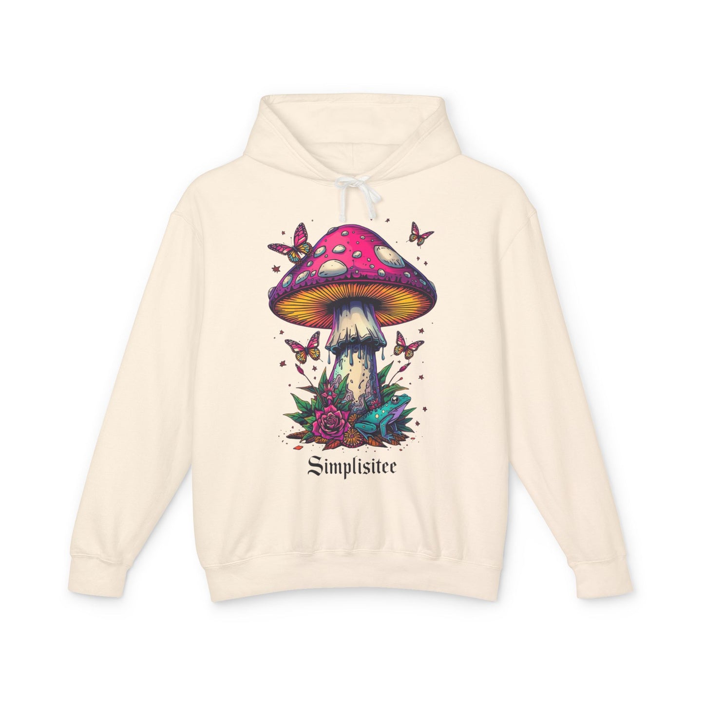 Simplisitee -Mushroom & Butterfly Hoodie - Nature-Inspired Unisex Lightweight Sweatshirt