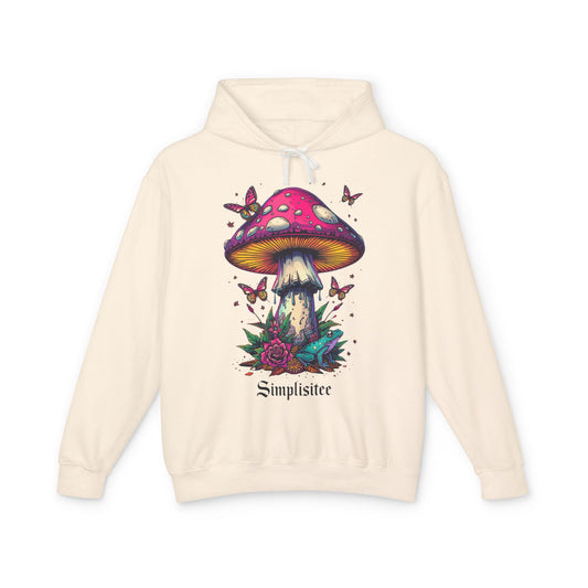 Simplisitee -Mushroom & Butterfly Hoodie - Nature-Inspired Unisex Lightweight Sweatshirt