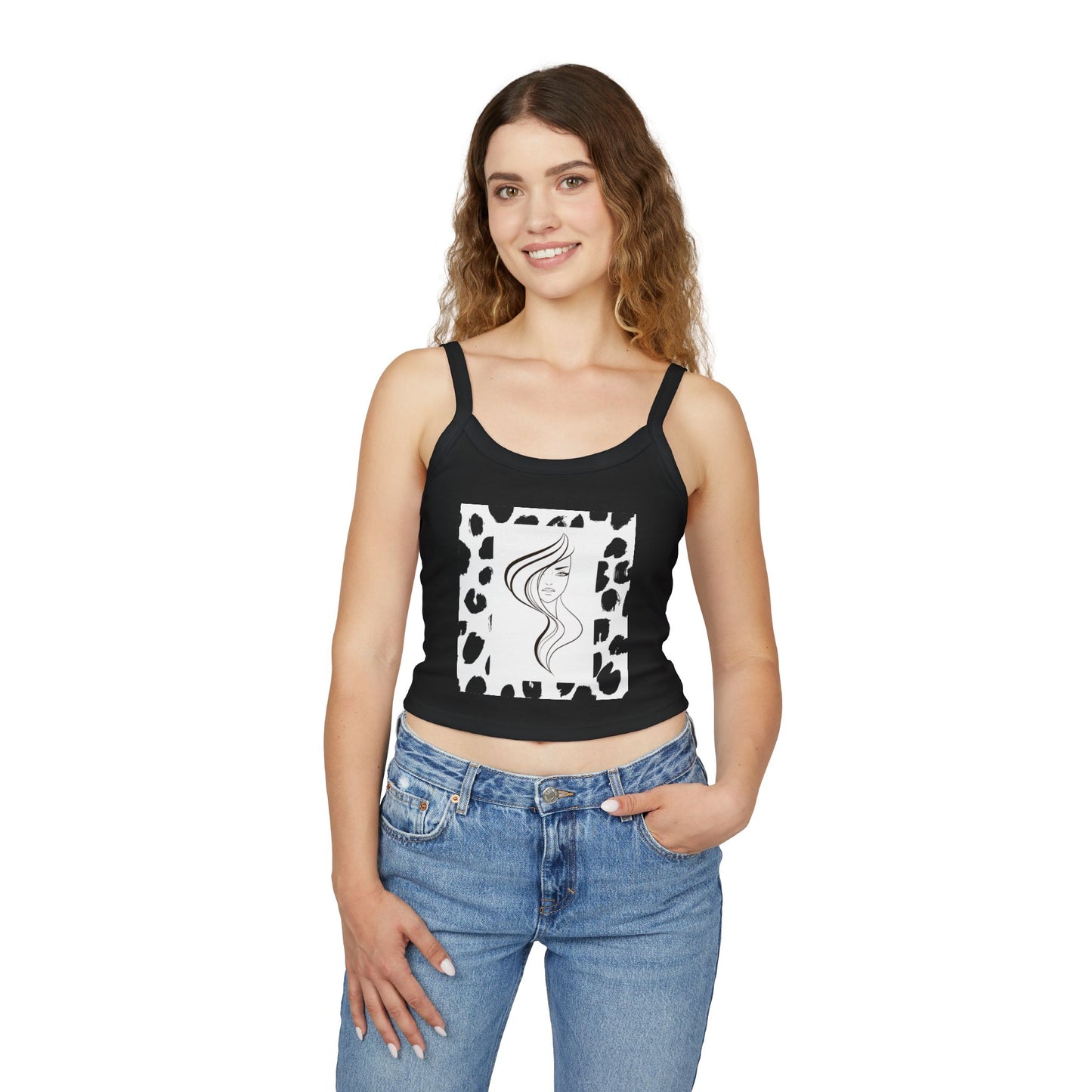 Simplisitee - Chic Women's Spaghetti Strap Tank Top with Artistic Hair Design, Summer Fashion Top, Casual Outfit, Gift for Her, Trendy Apparel