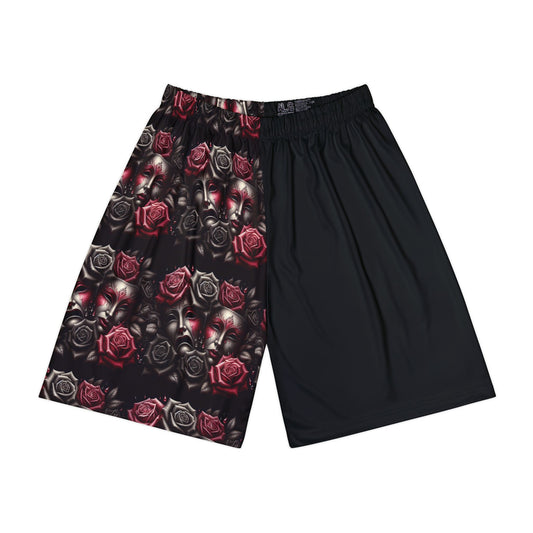 Simplisitee - Stylish Men’s Sports Shorts with Rose and Mask Design - Trendy Athletic Wear for Everyday Comfort