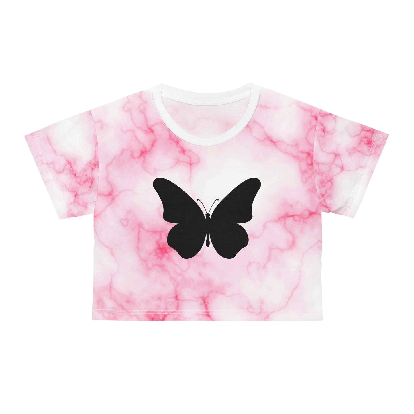 Simplisitee - Stylish Butterfly Marble Crop Tee, Trendy Summer Tee, Cute Gift for Her, Casual Streetwear, Boho Vibes T-Shirt