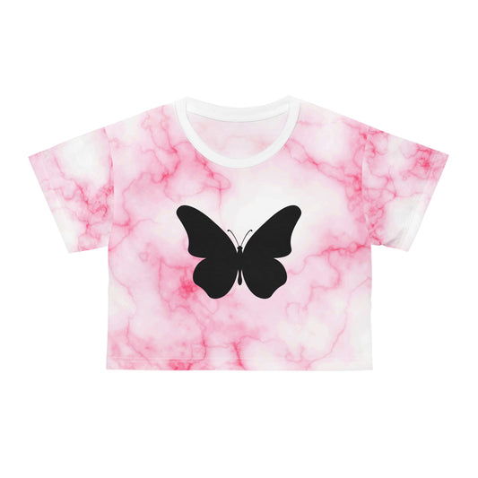 Simplisitee - Stylish Butterfly Marble Crop Tee, Trendy Summer Tee, Cute Gift for Her, Casual Streetwear, Boho Vibes T-Shirt