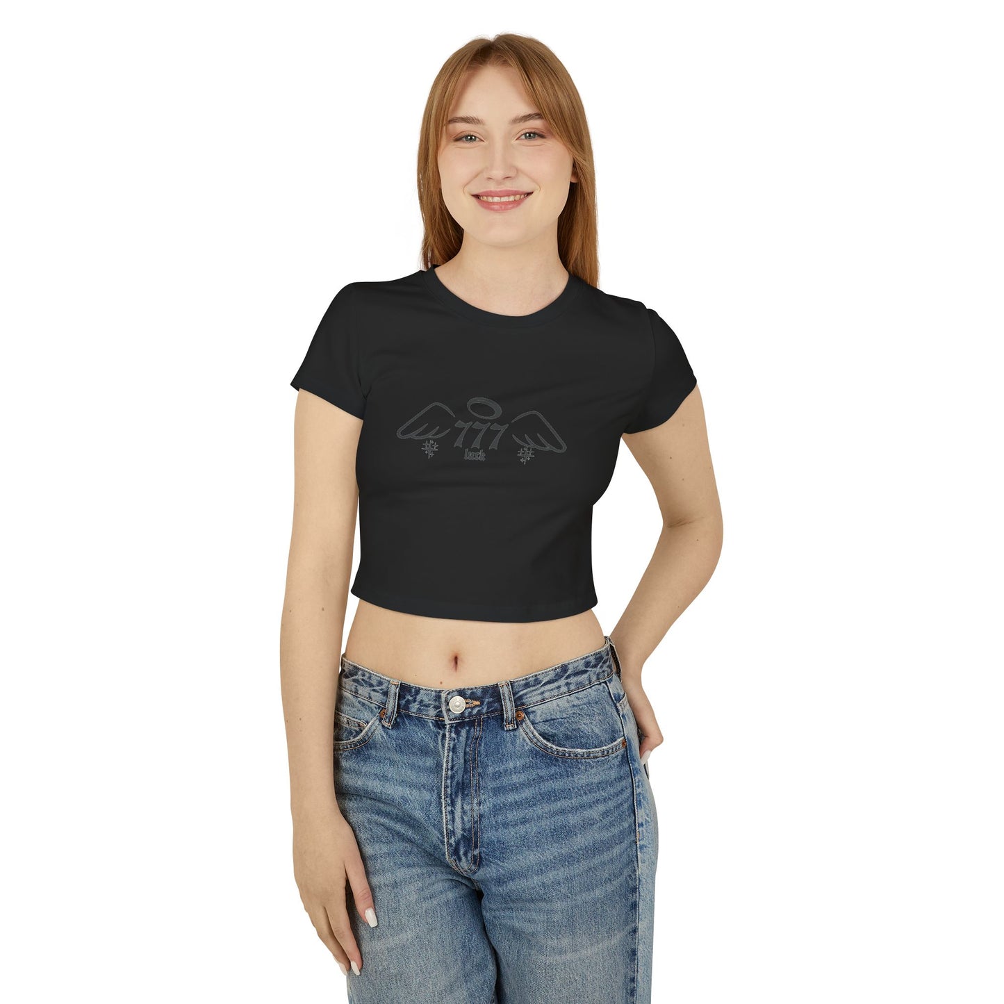 Angel Number 777 Women's Baby Tee, Cute Graphic Crop Top, Spiritual T-Shirt, Astrology Gift, Vintage Vibe Tee, Casual Wear