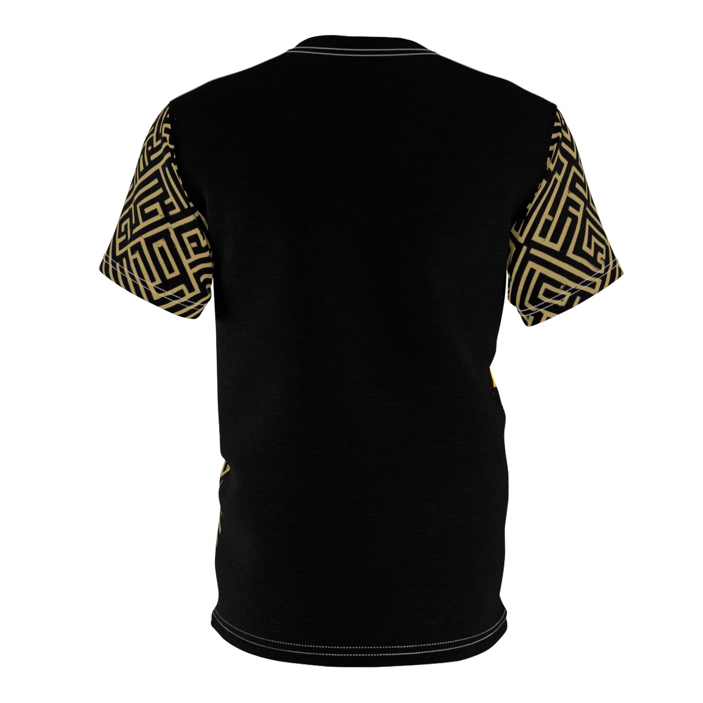 Geometric Maze Graphic Tee — Gold & Black All-Over Print