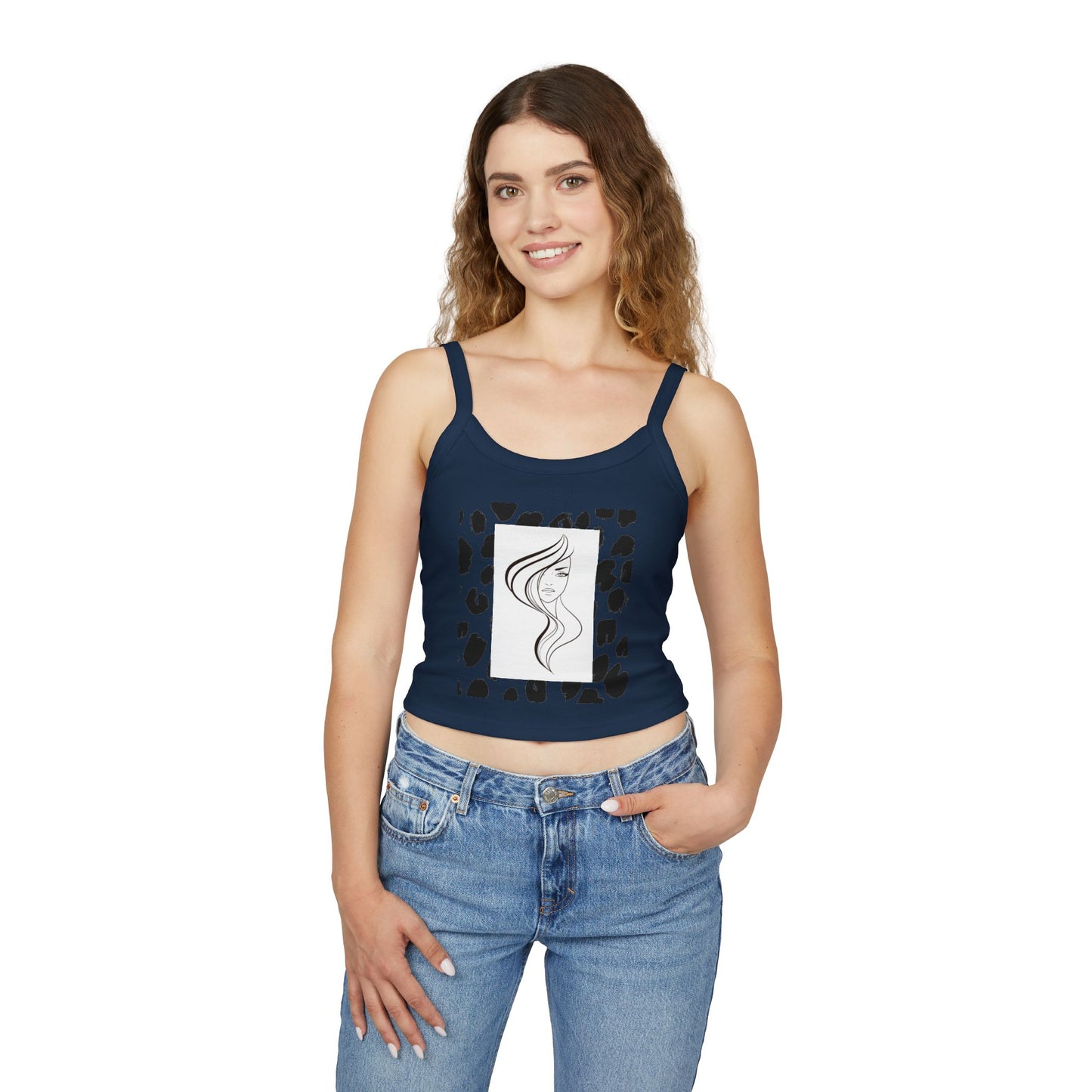 Simplisitee - Chic Women's Spaghetti Strap Tank Top with Artistic Hair Design, Summer Fashion Top, Casual Outfit, Gift for Her, Trendy Apparel