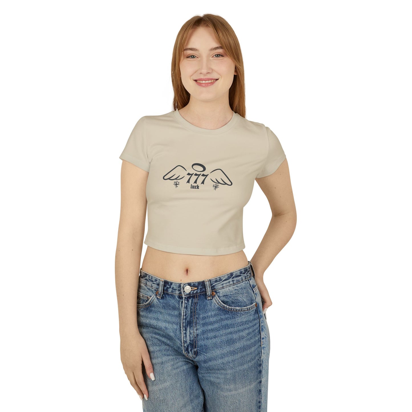 Angel Number 777 Women's Baby Tee, Cute Graphic Crop Top, Spiritual T-Shirt, Astrology Gift, Vintage Vibe Tee, Casual Wear