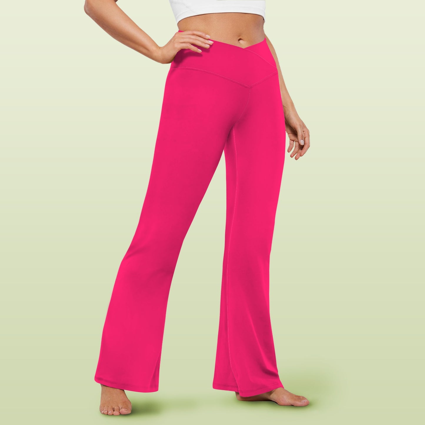 hot pink leggings High Waist Crossover Tummy Control Flare Leggings