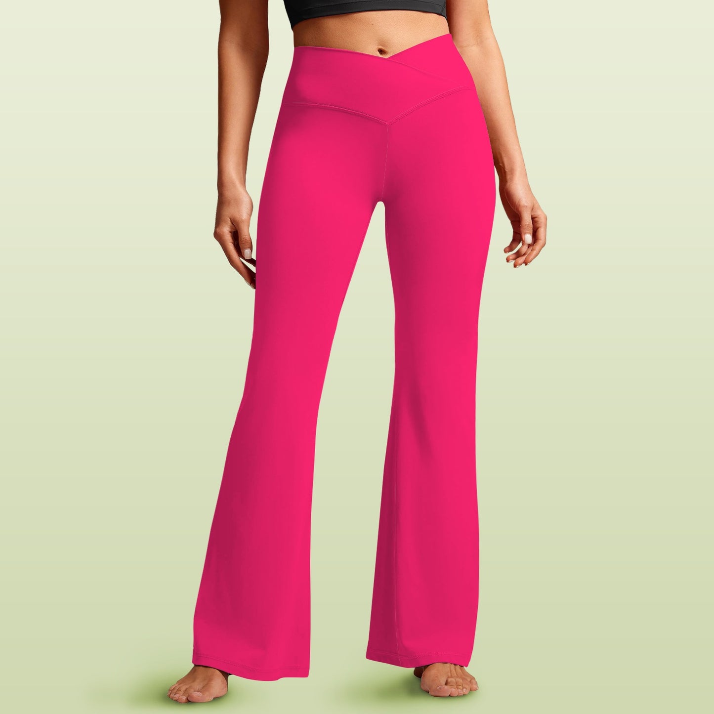 hot pink leggings High Waist Crossover Tummy Control Flare Leggings
