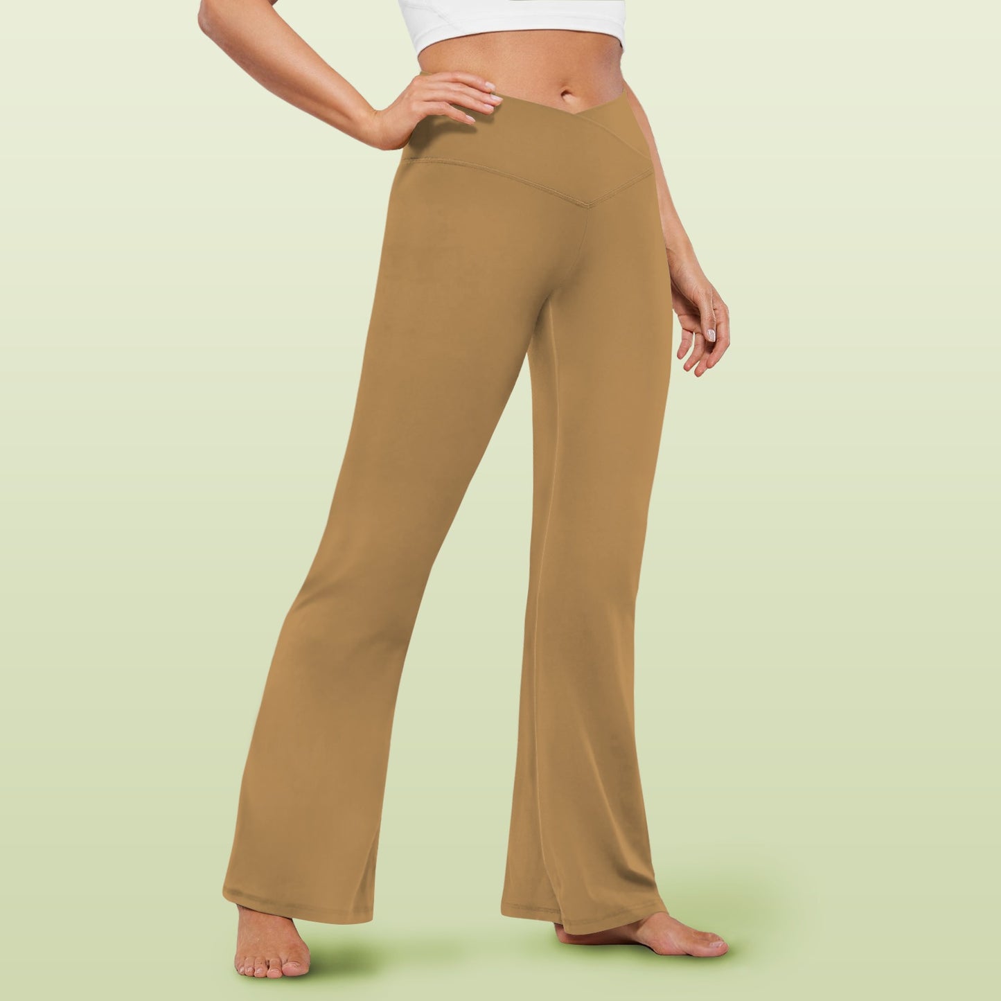 light brown cross leggings High Waist Crossover Tummy Control Flare Leggings