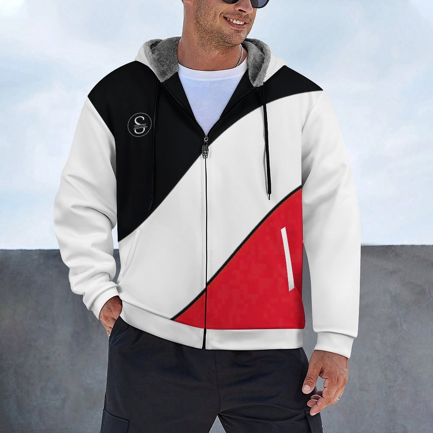 Double layer zippered shirt Men's Double Layer Fleece Zippered Hoodie