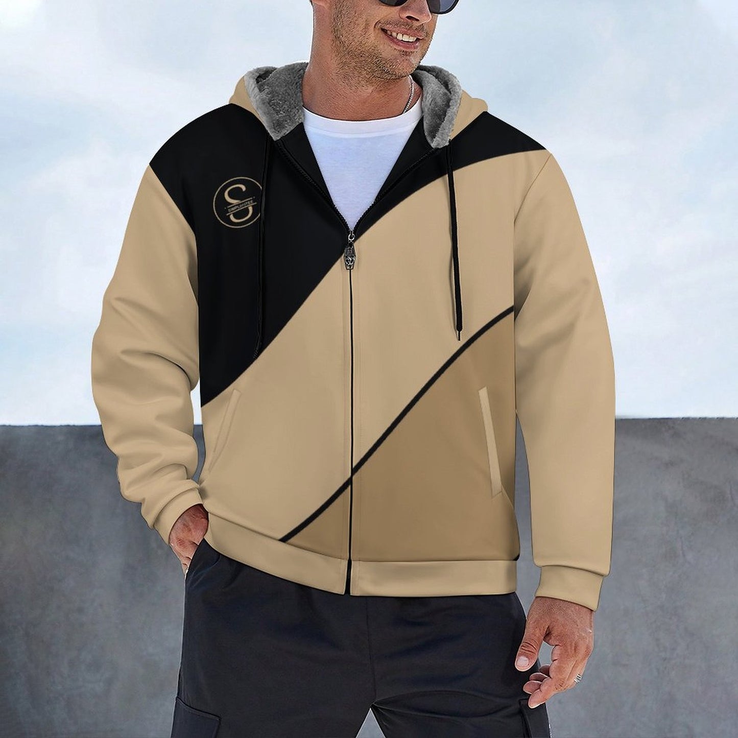 Double layer zippered shirt Men's Double Layer Fleece Zippered Hoodie
