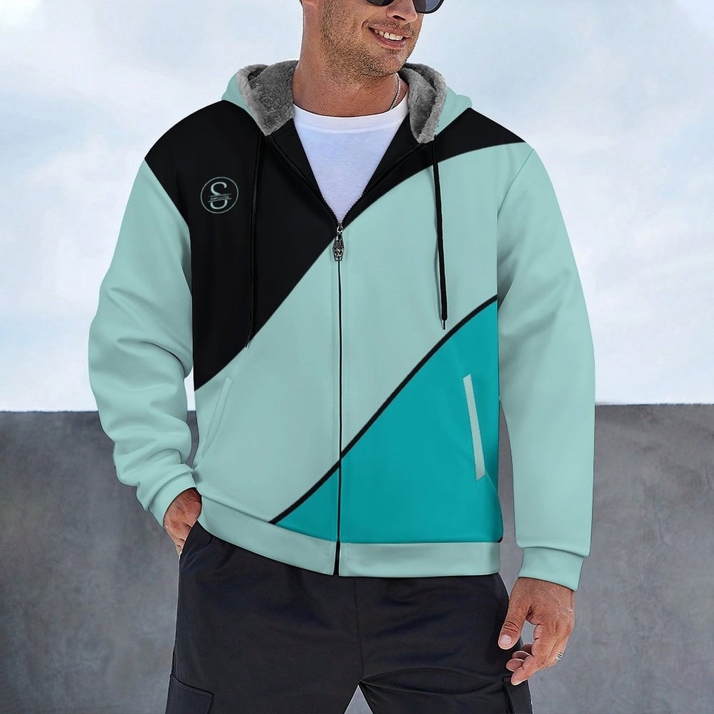 Double layer zippered shirt Men's Double Layer Fleece Zippered Hoodie