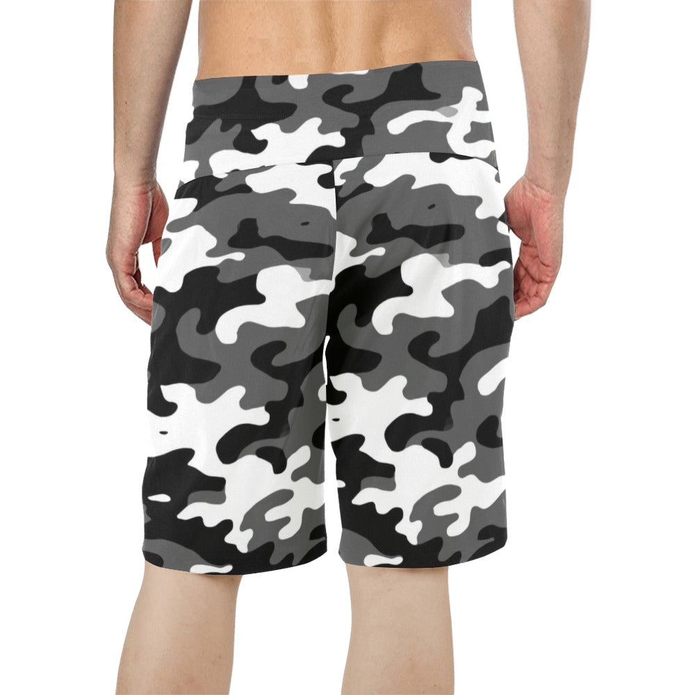 gray white black camo swim shorts Men's