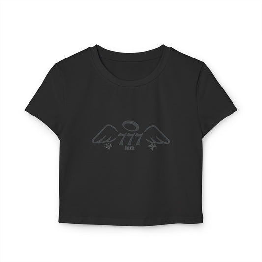 Angel Number 777 Women's Baby Tee, Cute Graphic Crop Top, Spiritual T-Shirt, Astrology Gift, Vintage Vibe Tee, Casual Wear