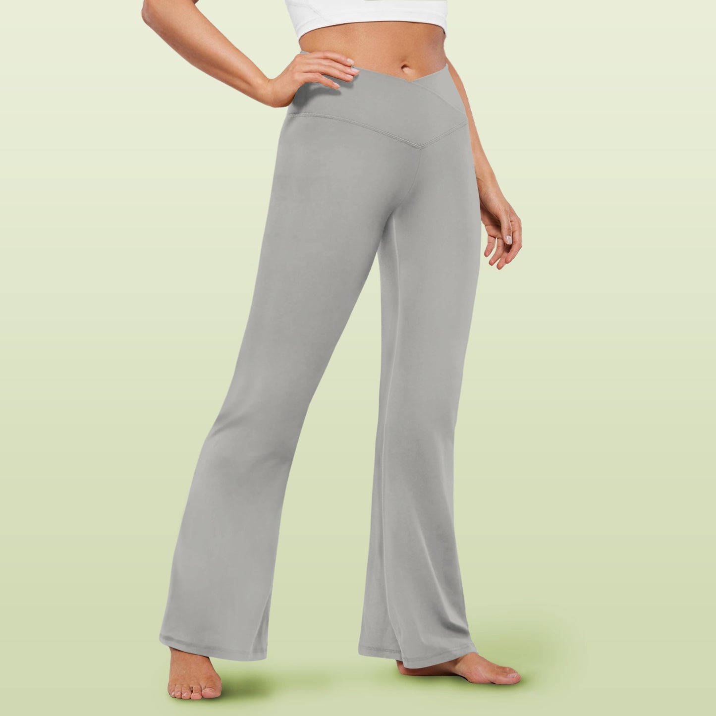 gray cross leggings High Waist Crossover Tummy Control Flare Leggings