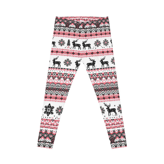 Pink Nordic Reindeer Leggings — Festive Winter Holiday Yoga Tights
