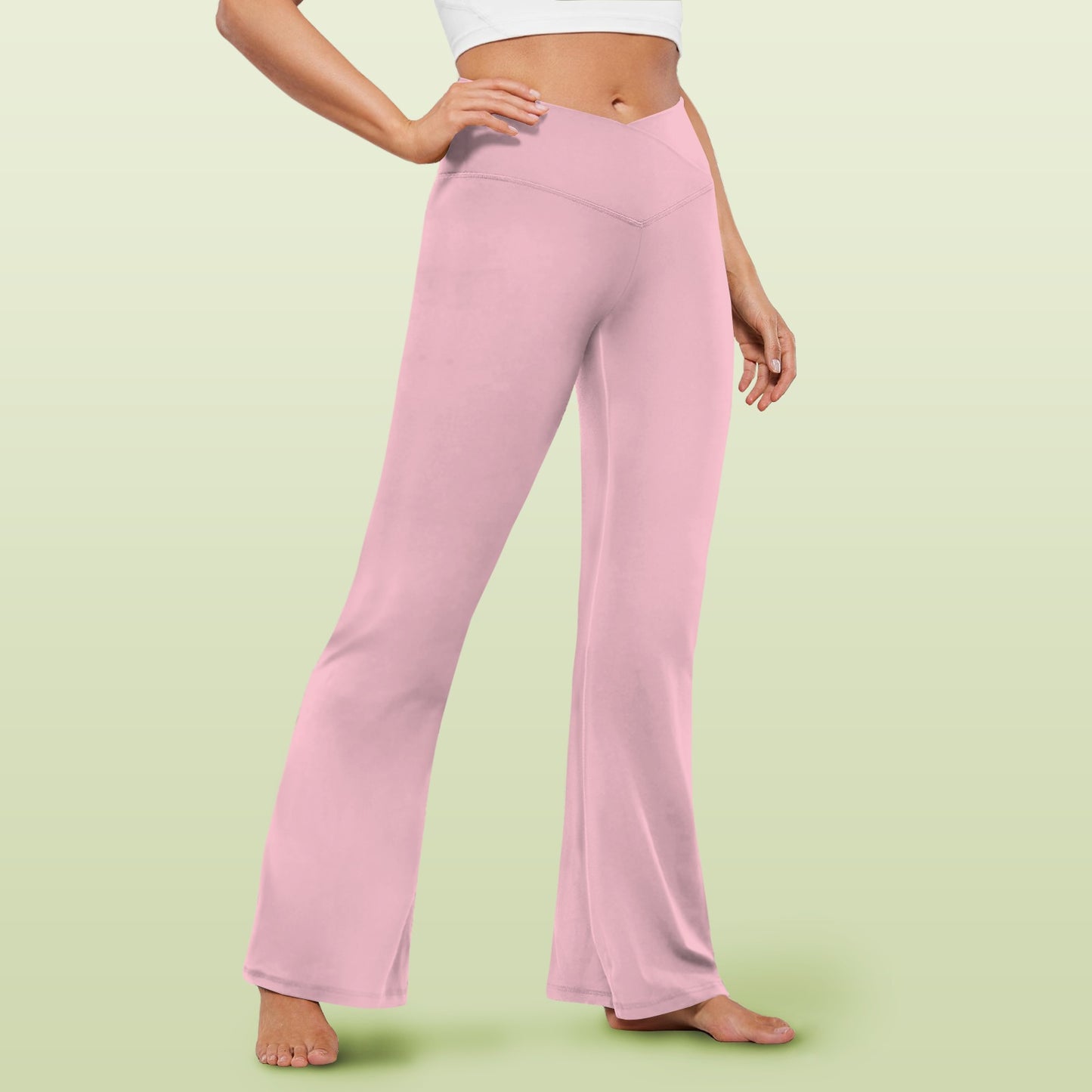 pink  248081404.jpg High Waist Crossover Tummy Control Flare Leggings