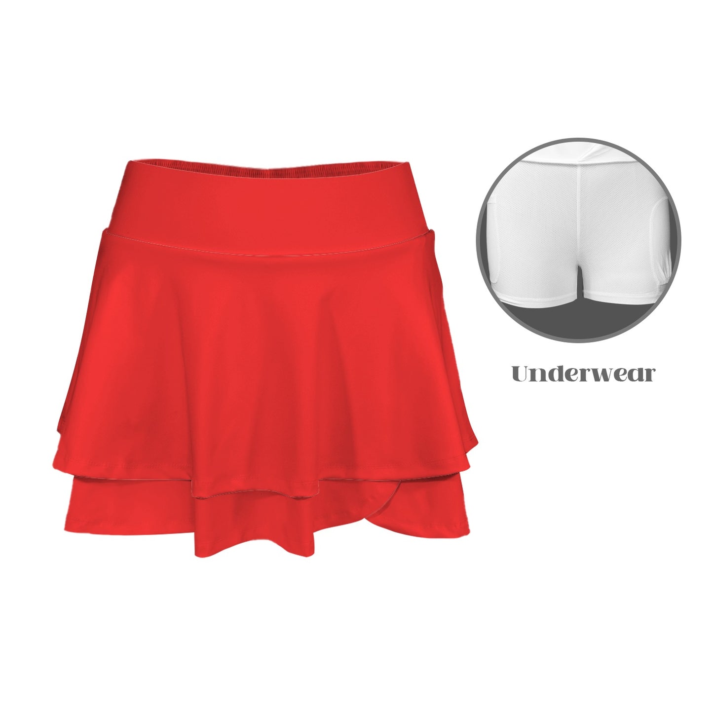 bright red ruffle skirt High Waist Layered Ruffle Pockets Sports Skirt